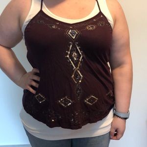 Express Purple Sequined Racerback Tank